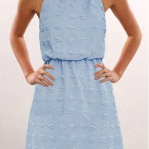 Dotted Swiss Tie Ruffled Mini Dress - Light Blue